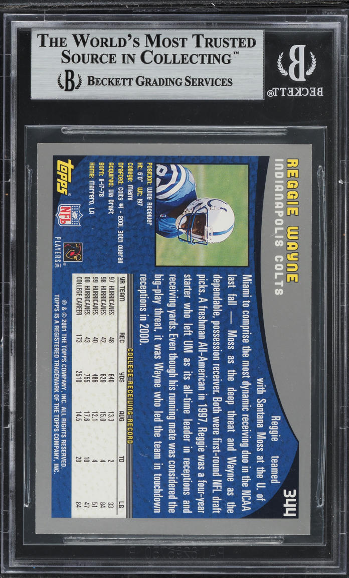 2001 Topps Football Reggie Wayne ROOKIE #344 BGS 8.5 NM-MT+