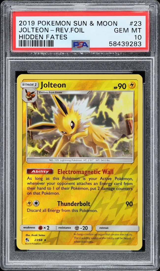 2019 Pokemon Sun & Moon Hidden Fates Reverse Holo Jolteon #23 PSA 10 GEM MINT