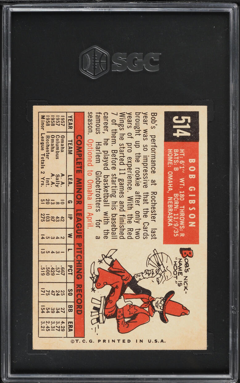 1959 Topps Bob Gibson ROOKIE #514 SGC 6 EXMT