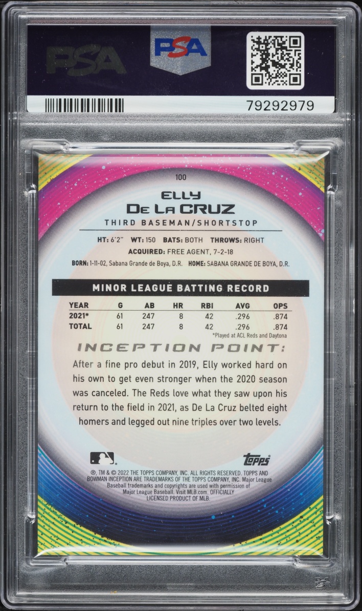 2022 Bowman Inception Elly De La Cruz PROSPECT #100 PSA 10 GEM MINT