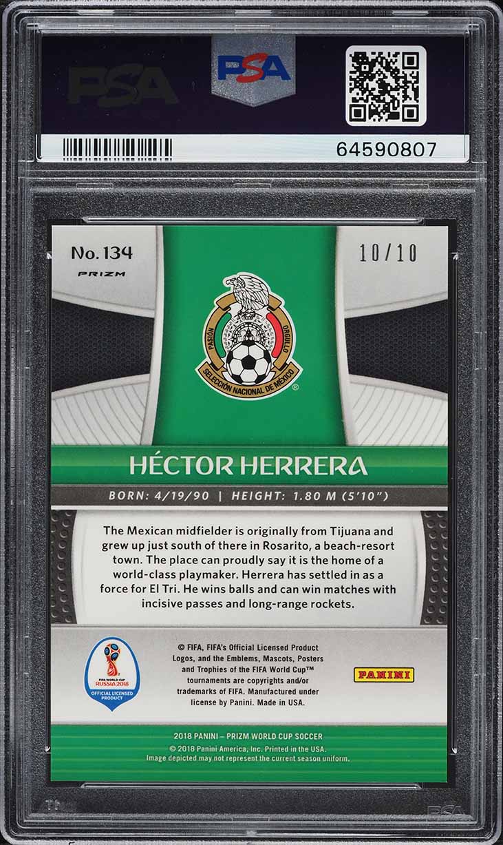 2018 Panini Prizm World Cup Gold Hector Herrera /10 #134 PSA 10 GEM MINT