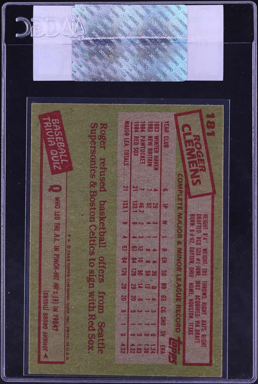 1985 Topps Roger Clemens ROOKIE #181 CGC AUTH