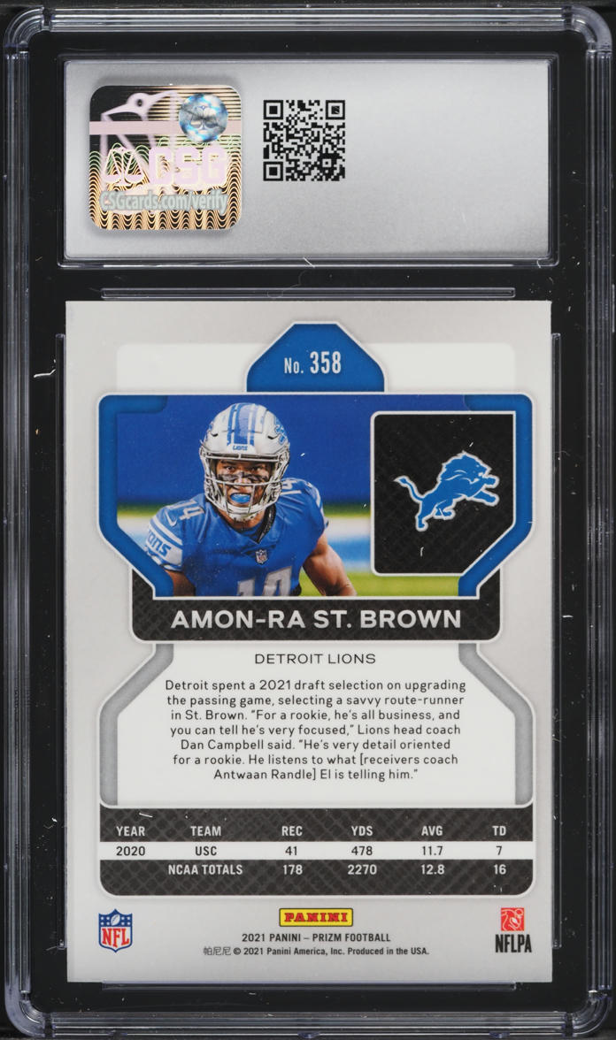 2021 Panini Prizm Amon-Ra St. Brown ROOKIE #358 CSG 9 MINT