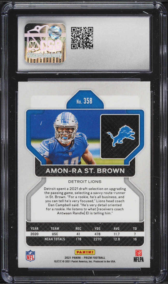 2021 Panini Prizm Amon-Ra St. Brown ROOKIE #358 CSG 8.5 NM-MT+