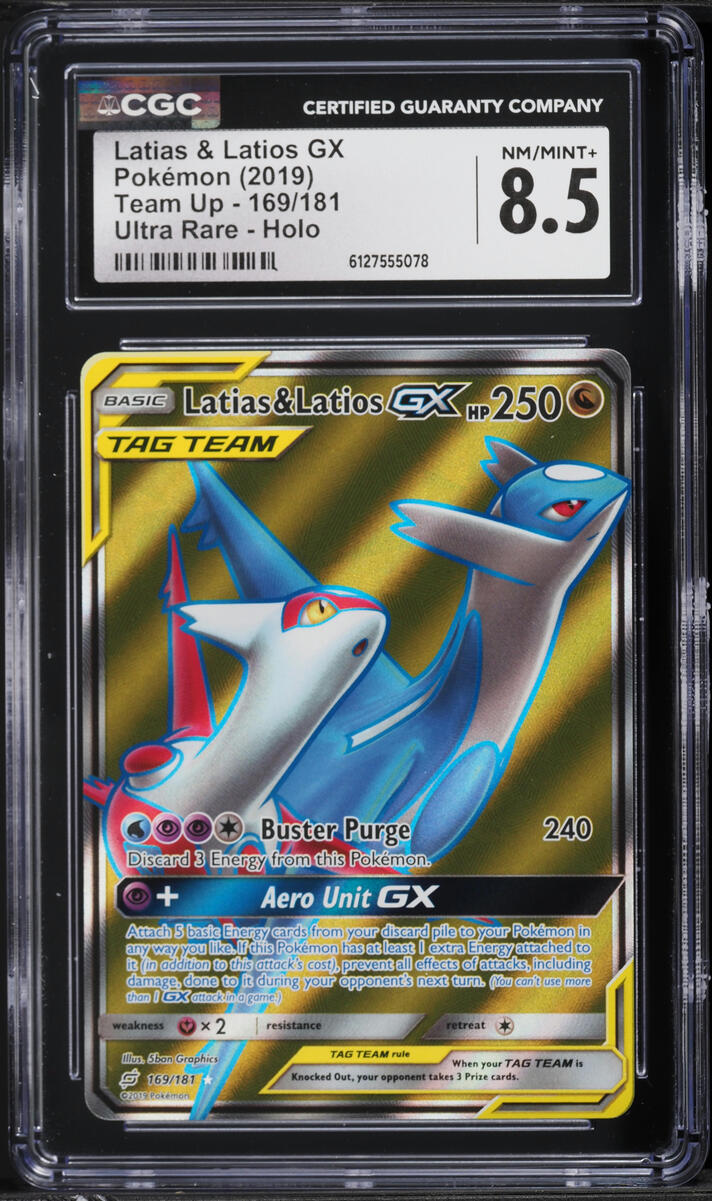 2019 Pokemon Team Up Full Art Latias Latios GX #169 CGC 8.5 NM-MT+
