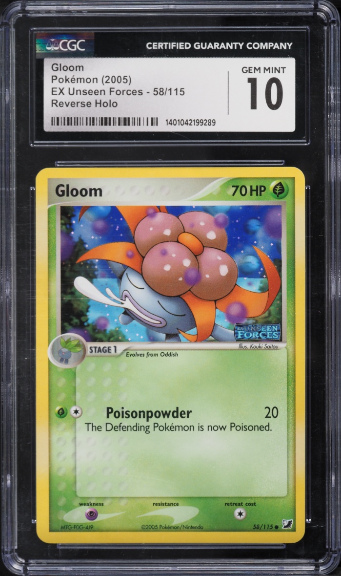2005 Pokemon EX Unseen Forces Reverse Holo Gloom #58 CGC 10 GEM MINT