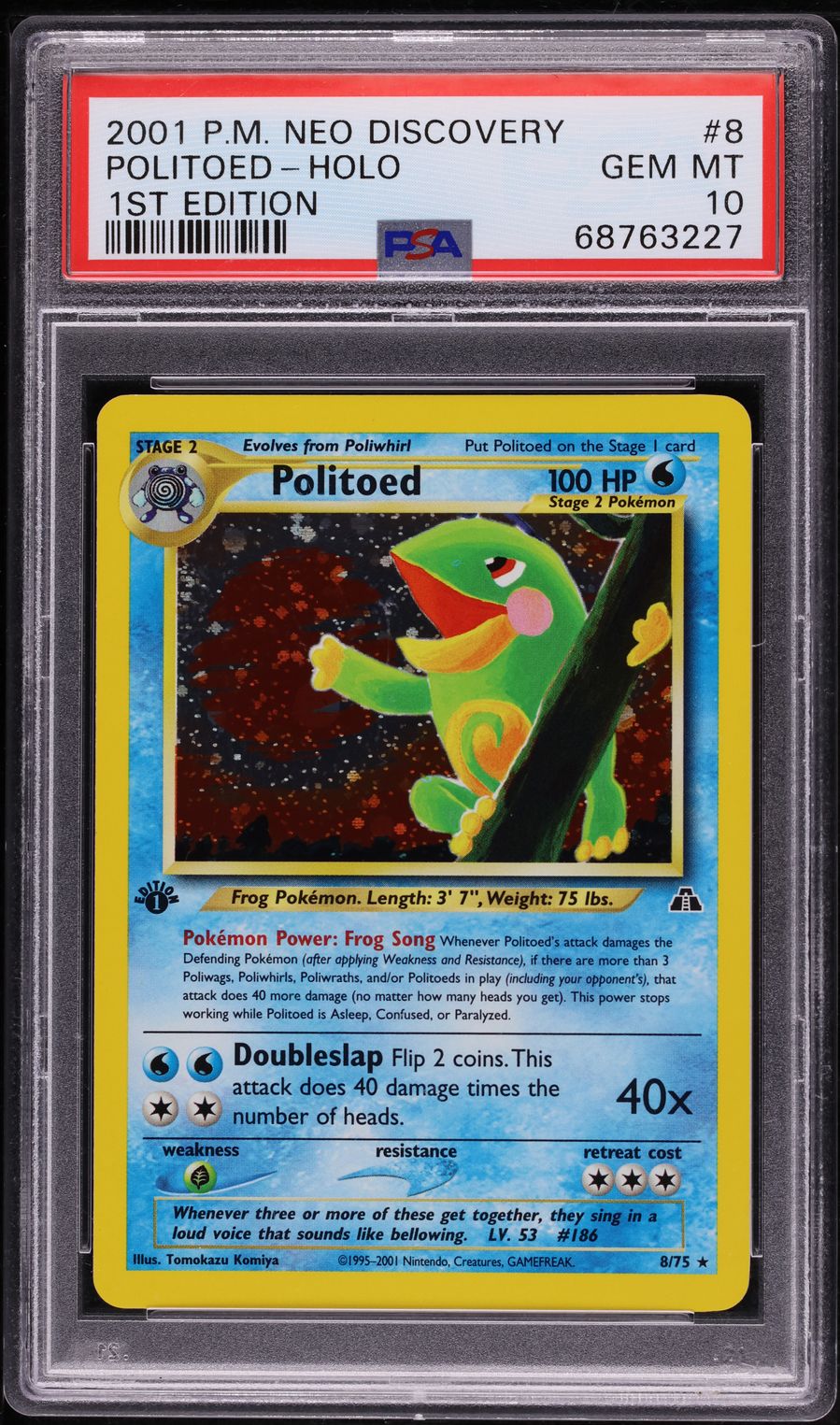 2001 Pokemon Neo Discovery 1st Edition Holo Politoed #8 PSA 10 GEM MINT