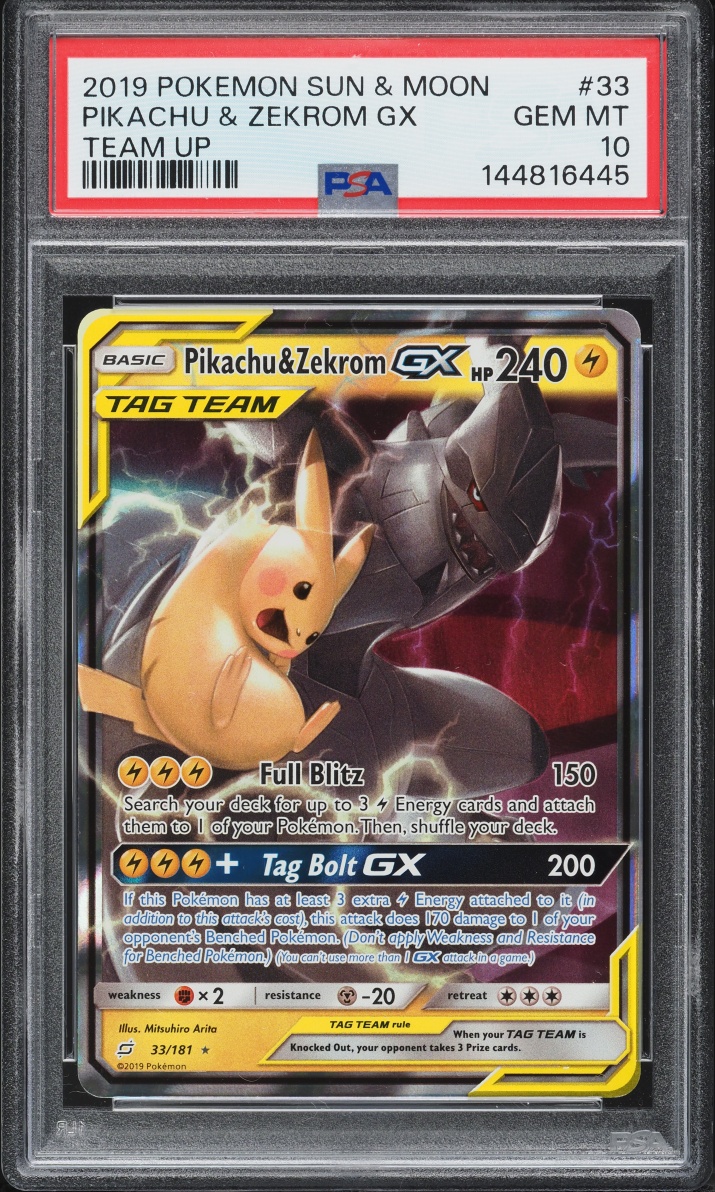 2019 Pokemon Sun & Moon Team Up Holo Pikachu & Zekrom GX #33 PSA 10 GEM MINT