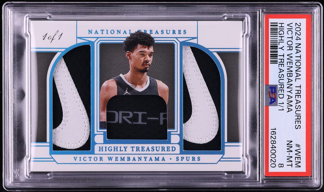 2024 National Treasures Highly Treasured Victor Wembanyama NIKE LOGO PATCH 1/1 #WEM PSA 8 NM-MT