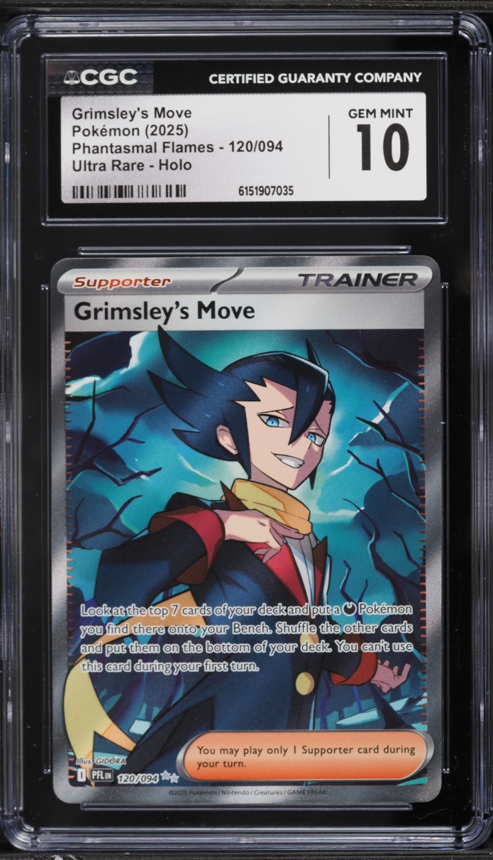 2025 Pokemon Mega Evolution Phantasmal Flames Full Art Grimsley's Move #120 CGC 10 GEM MINT