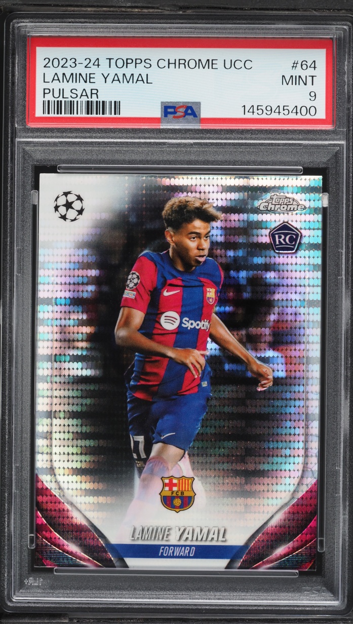 2023 Topps Chrome UEFA Club Competitions Pulsar Lamine Yamal ROOKIE #64 PSA 9 MINT