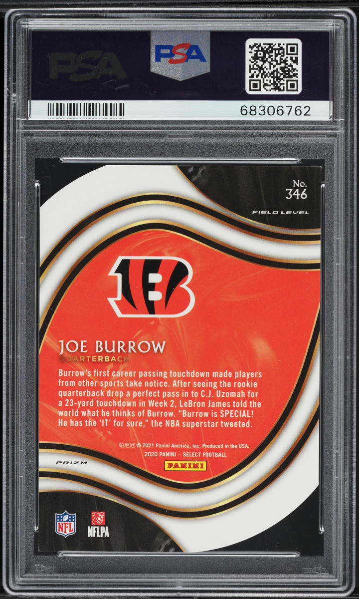 2020 Select Field Level Neon Green Prizm Die-Cut Joe Burrow ROOKIE #346 PSA 8