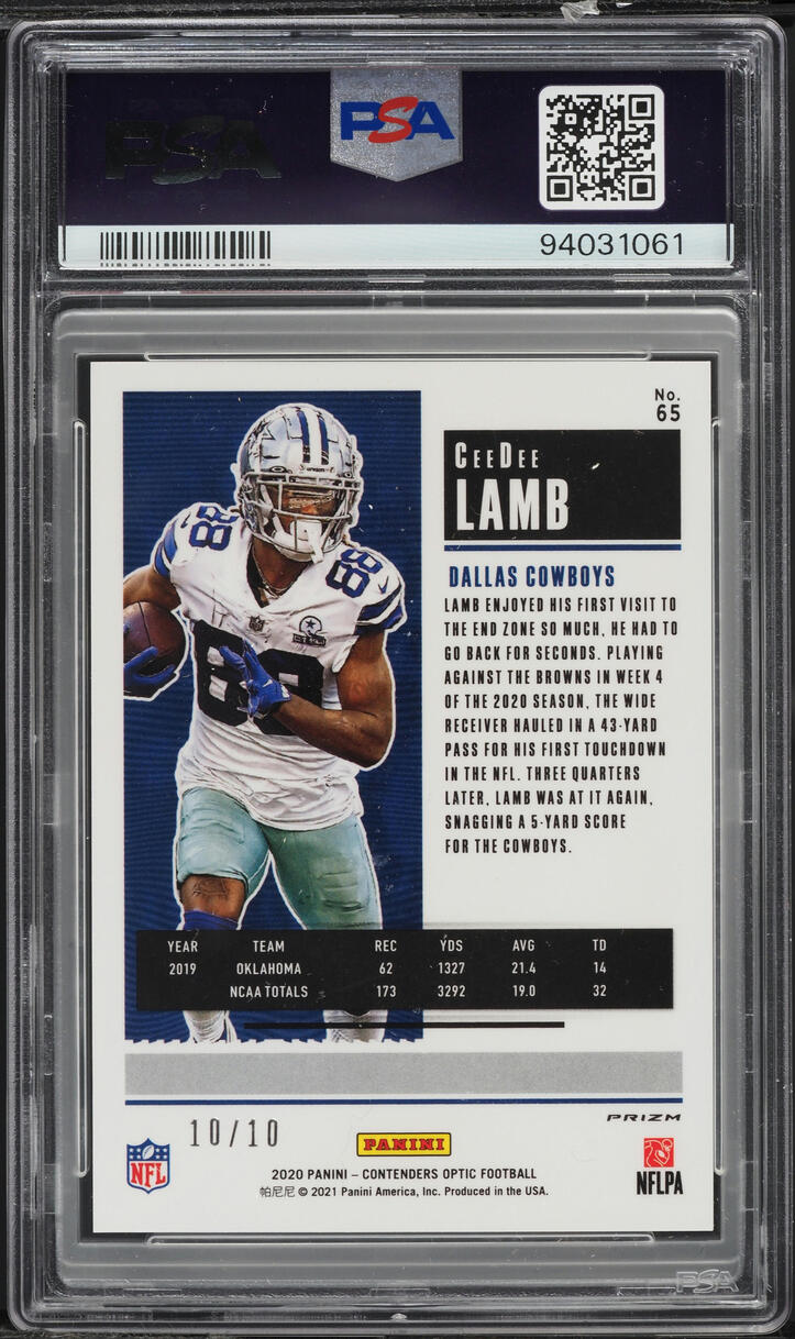 2020 Panini Contenders Optic Gold Ceedee Lamb ROOKIE 10/10 #65 PSA 9 MINT