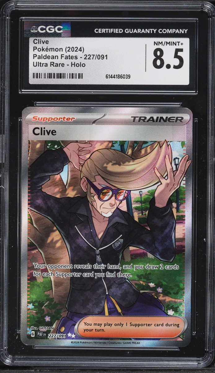 2024 Pokemon Scarlet & Violet Paldean Fates Full Art Clive #227 CGC 8.5 NM-MT+