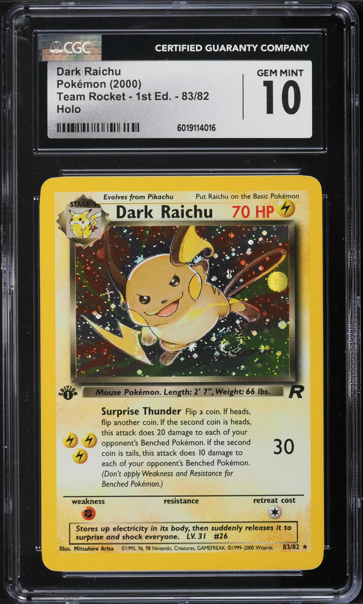 2000 Pokemon Team Rocket 1st Edition Holo Dark Raichu #83 CGC 10 GEM MINT