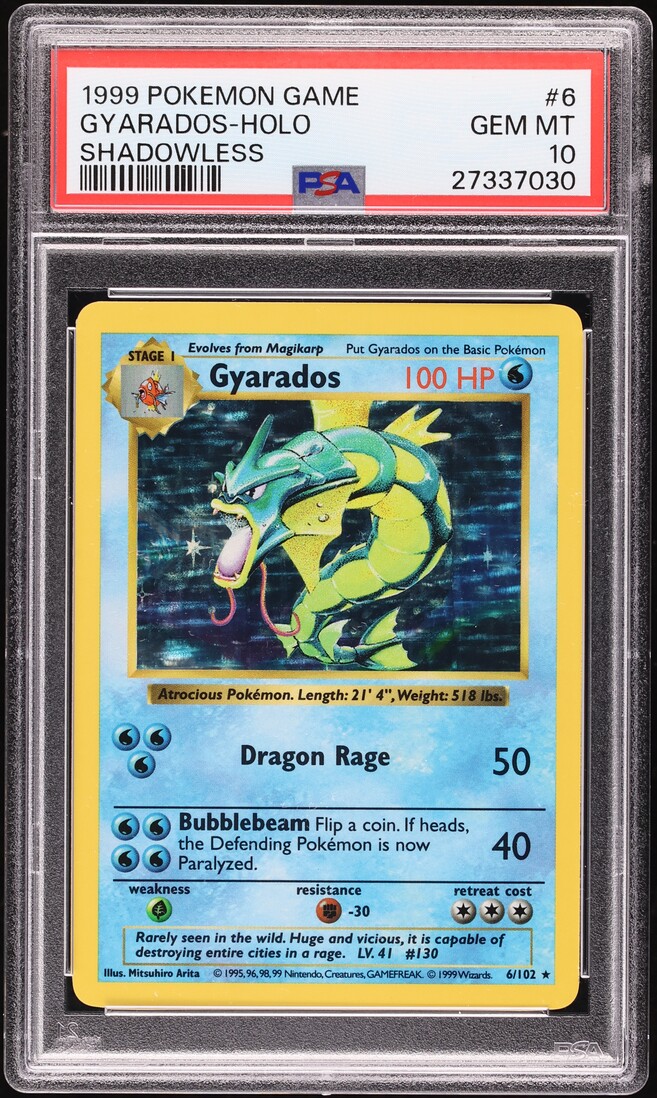 1999 Pokemon Base Set Shadowless Holo Gyarados #6 PSA 10 GEM MINT