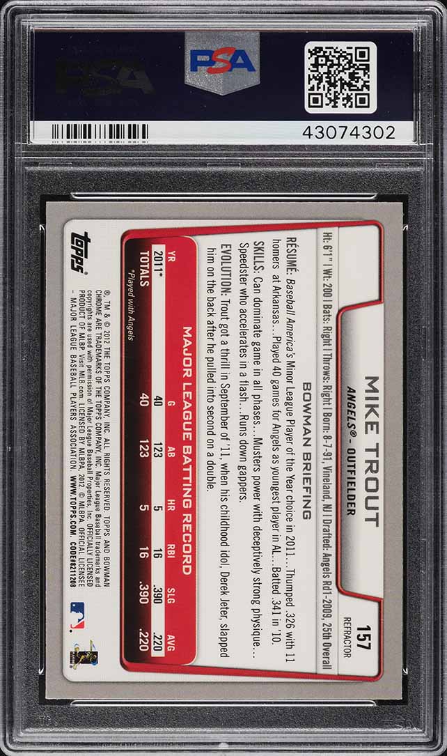 2012 Bowman Chrome Xfractor Mike Trout #157 PSA 10 GEM MINT