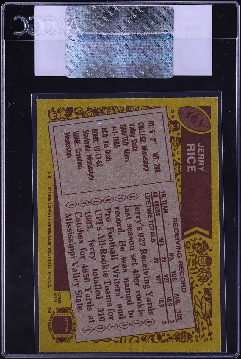 1986 Topps Football Jerry Rice ROOKIE #161 CGC AUTH