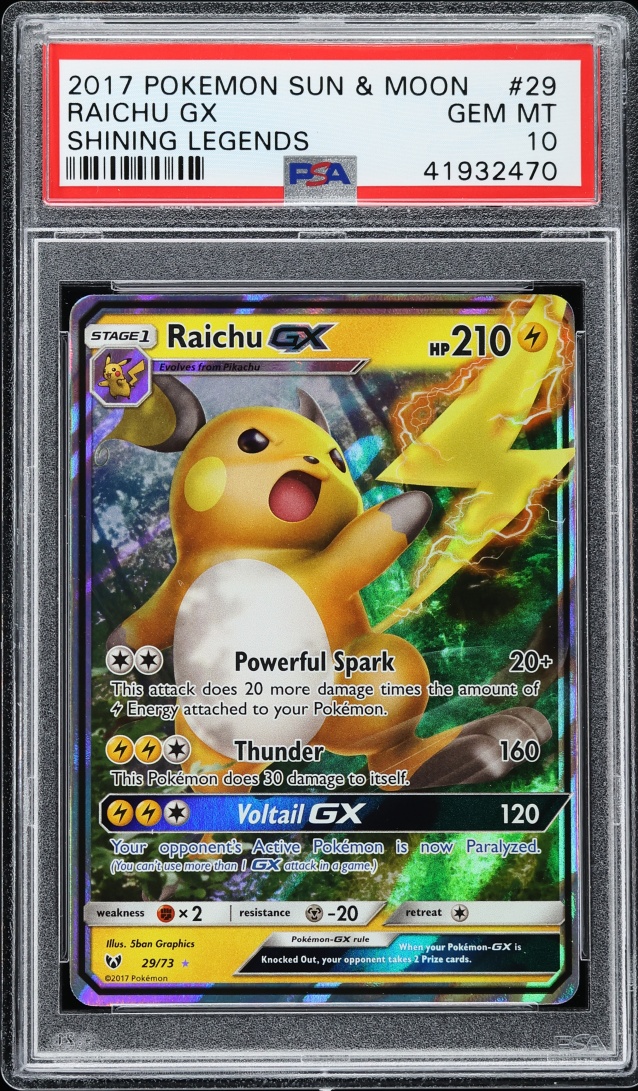 2017 Pokemon Sun & Moon Shining Legends Raichu GX #29 PSA 10 GEM MINT