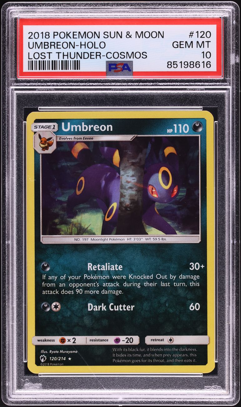 2018 Pokemon Sun & Moon Lost Thunder Cosmos Holo Umbreon #120 PSA 10 GEM MINT