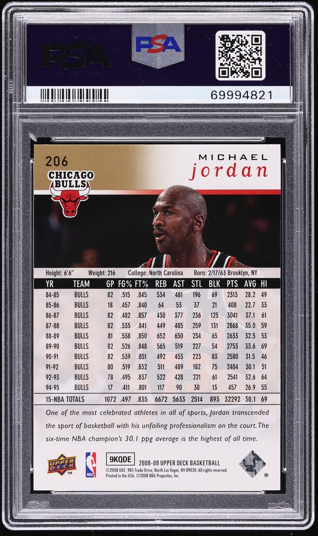 2008 Upper Deck Electric Court Gold Michael Jordan #206 PSA 9 MINT