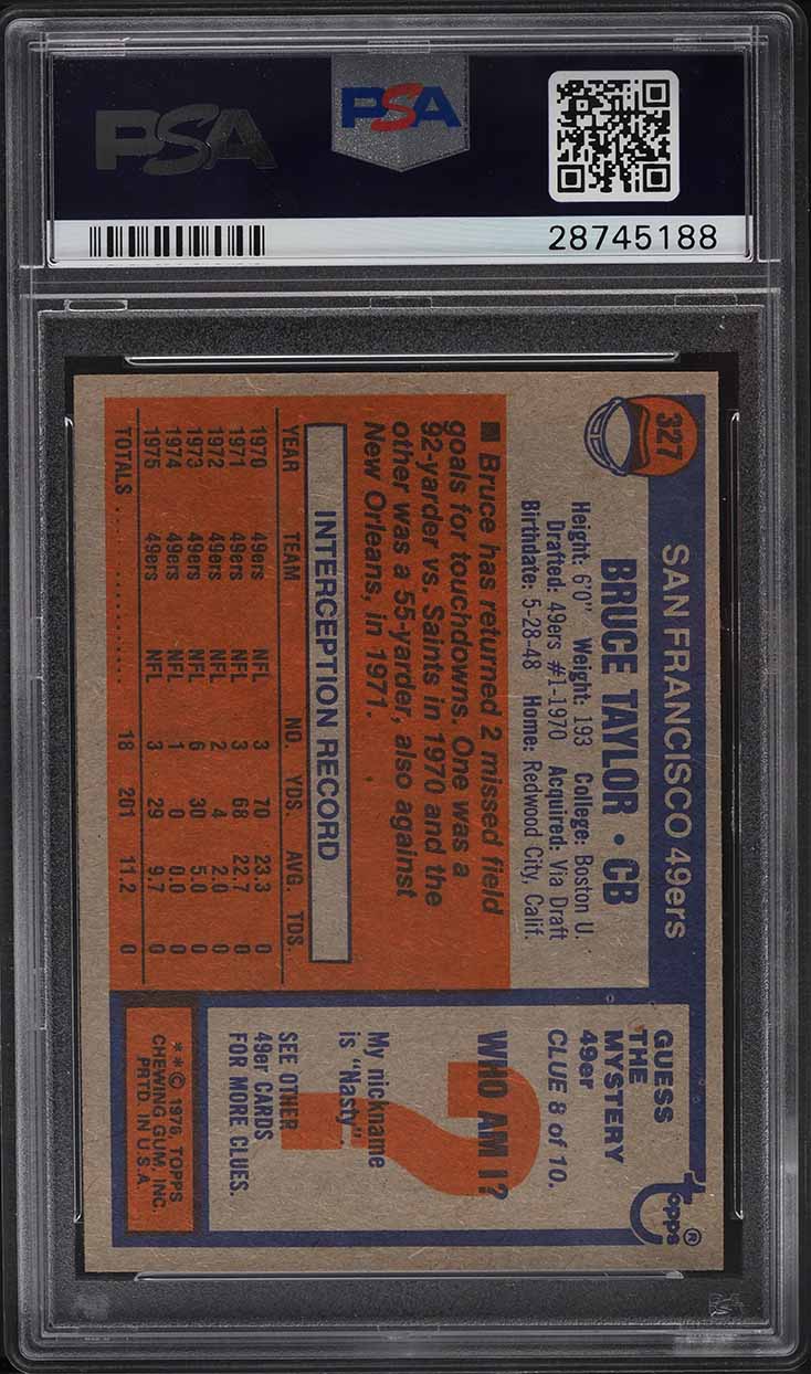 1976 Topps Football Bruce Taylor #327 PSA 10 GEM MINT