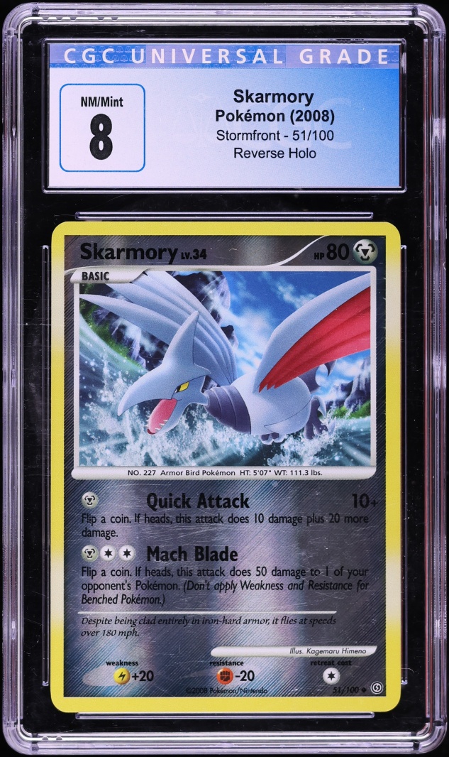 2008 Pokemon Diamond & Pearl Stormfront Reverse Holo Skarmory #51 CGC 8 NM-MT