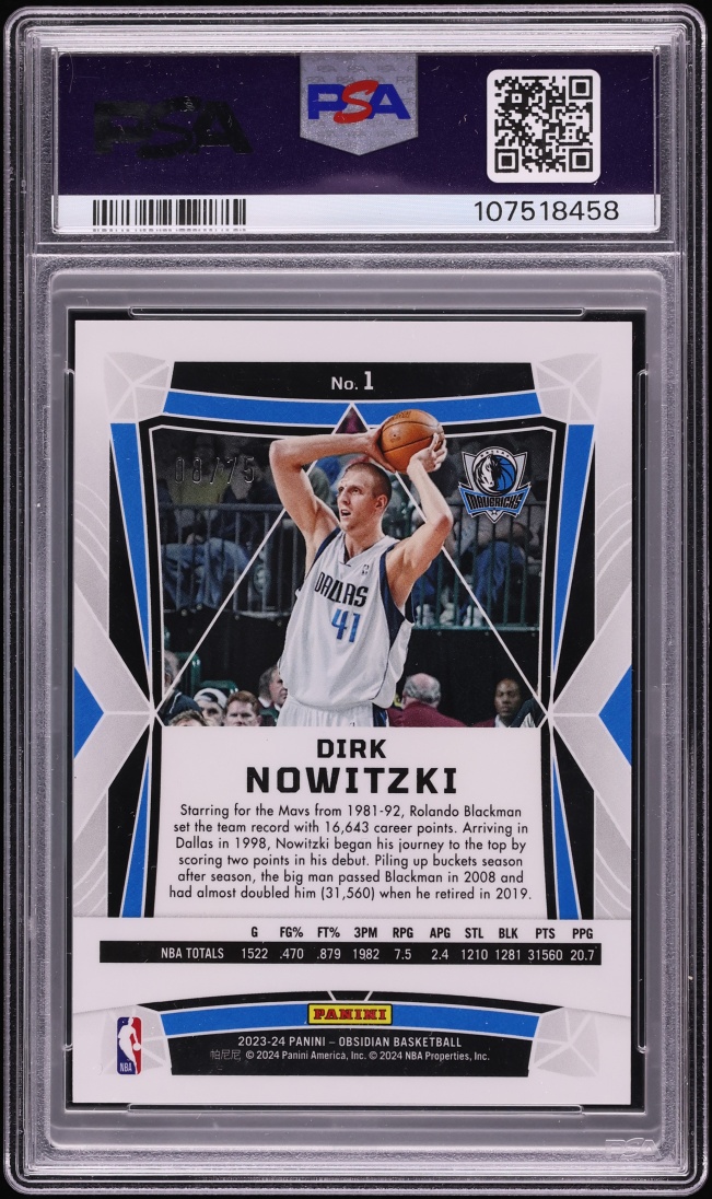2023 Panini Obsidian Electric Etch Reggae Flood Dirk Nowitzki #1 PSA 9 MINT