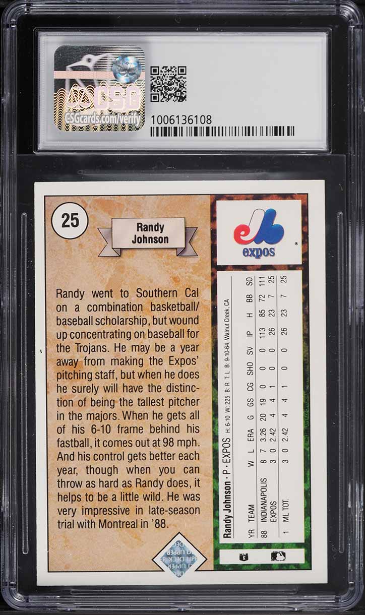 1989 Upper Deck Randy Johnson ROOKIE #25 CSG 8 NM-MT