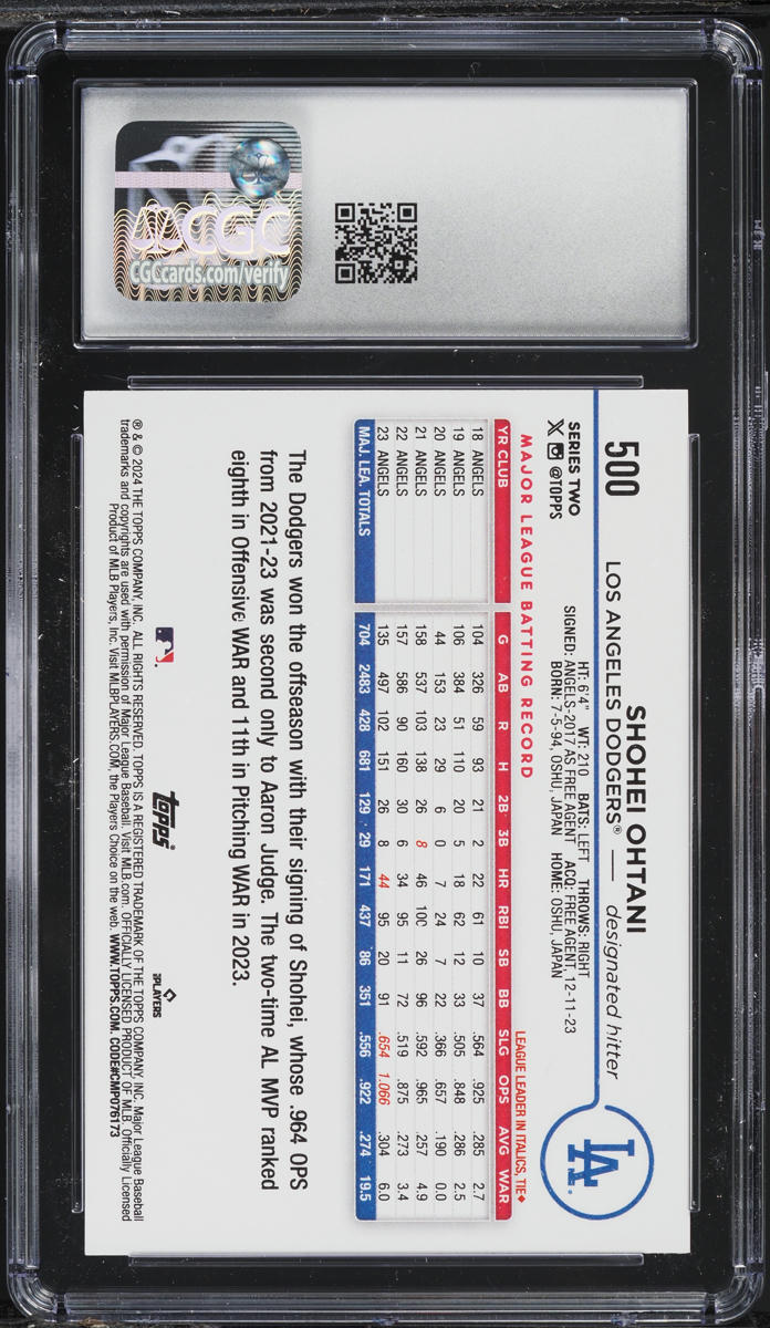 2024 Topps Shohei Ohtani #500 CGC 10 GEM MINT