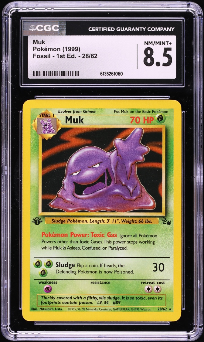 1999 Pokemon Fossil 1st Edition Muk #28 CGC 8.5 NM-MT+