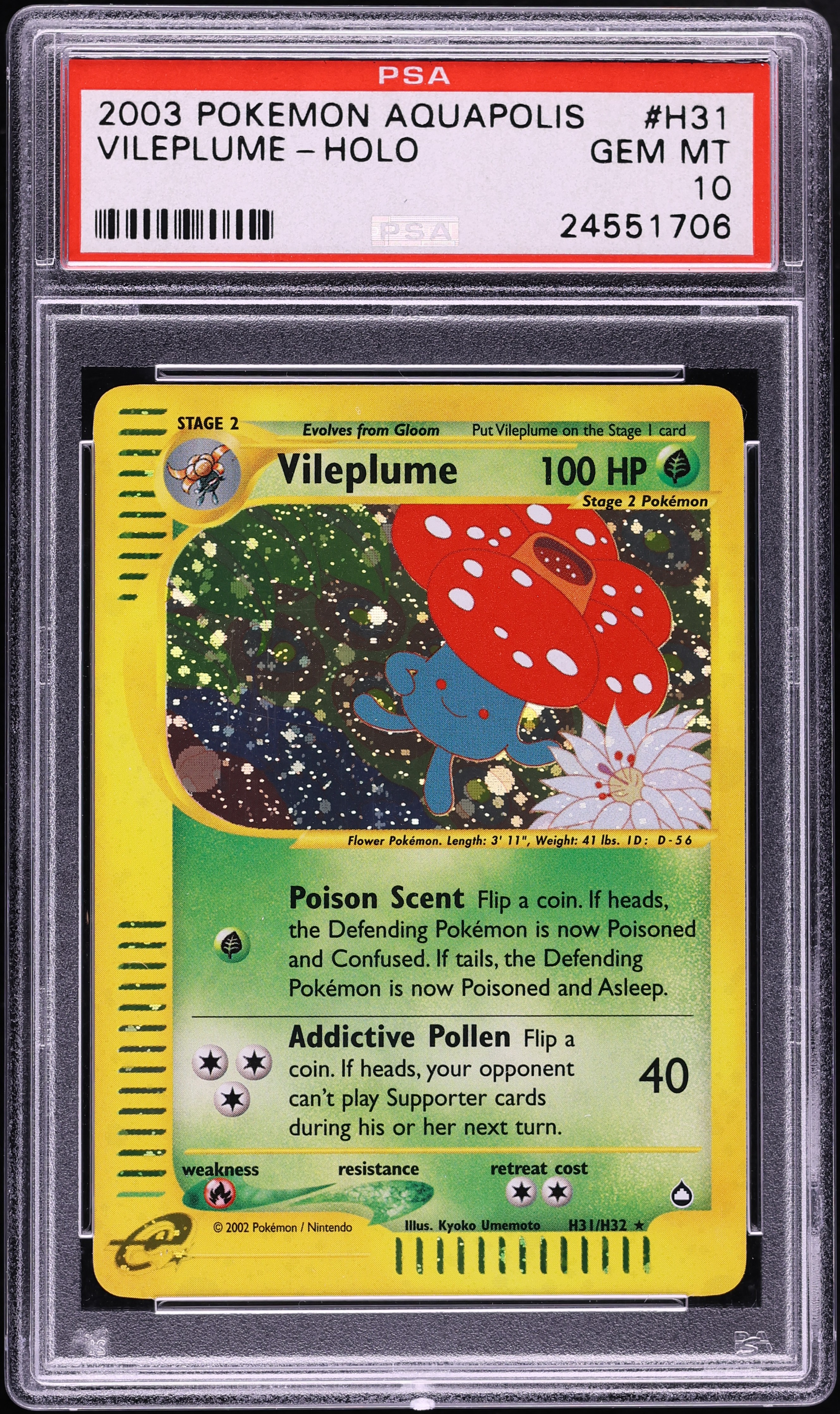 2003 Pokemon Aquapolis Holo Vileplume #H31 PSA 10 GEM MINT
