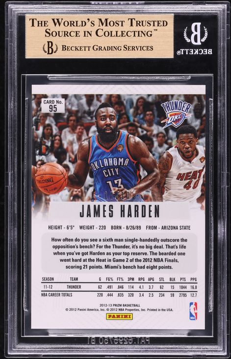 2012 Panini Prizm Gold James Harden 10/10 #95 BGS 9.5 GEM MINT