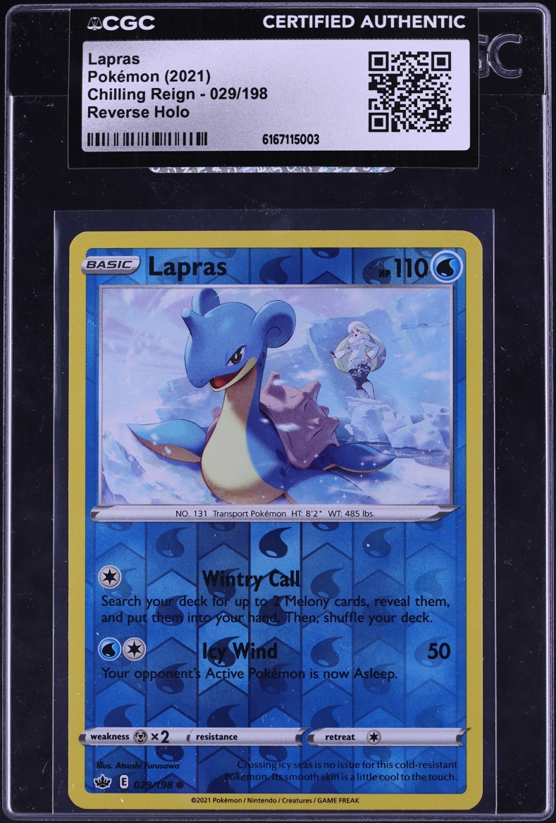 2021 Pokemon Sword & Shield Chilling Reign Reverse Holo Lapras #029 CGC AUTH