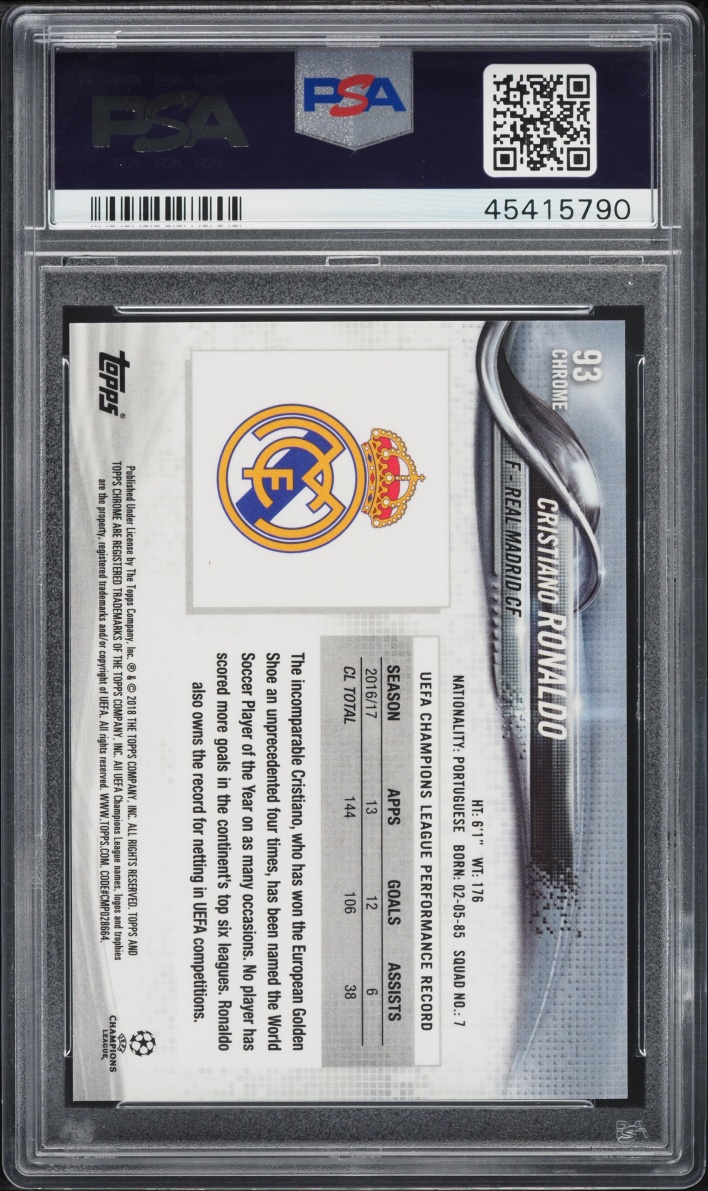 2017 Topps Chrome UEFA Thumb Up Variation Refractor Cristiano Ronaldo #93 PSA 10 GEM MINT