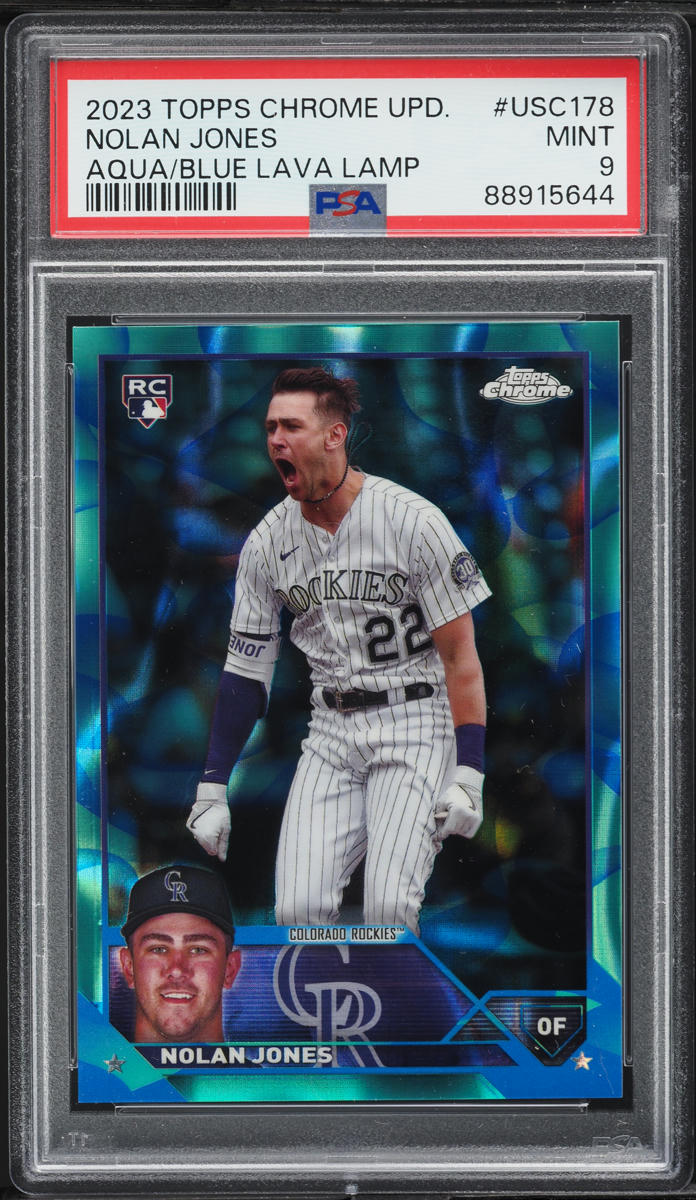 2023 Topps Chrome Update Aqua Blue Lava Lamp Refractor Nolan Jones RC /175 PSA 9