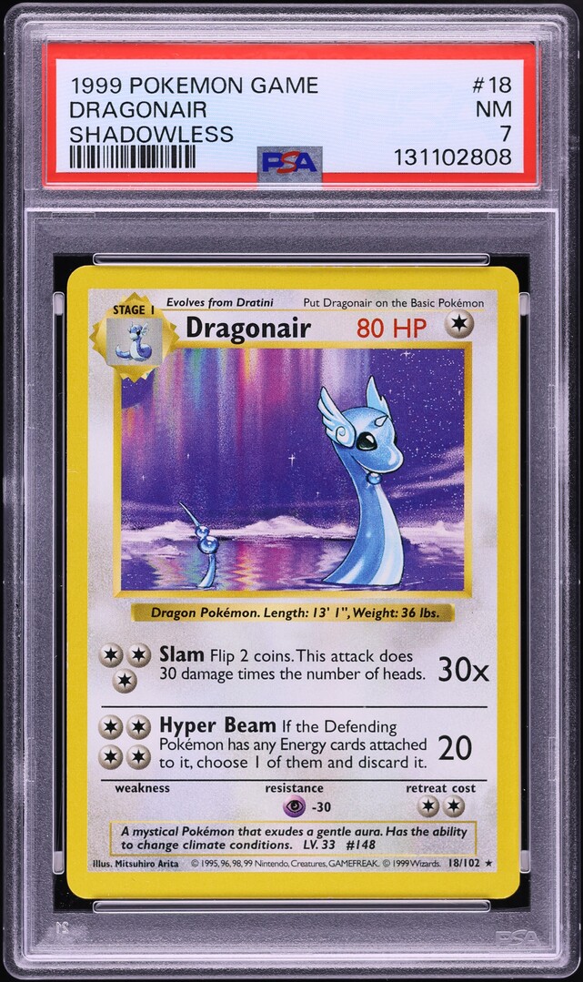 1999 Pokemon Base Set Shadowless Dragonair #18 PSA 7 NRMT