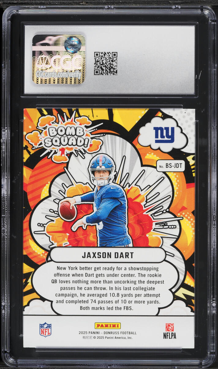 2025 Donruss Bomb Squad! Jaxson Dart ROOKIE #BS-JDT CGC 9 MINT
