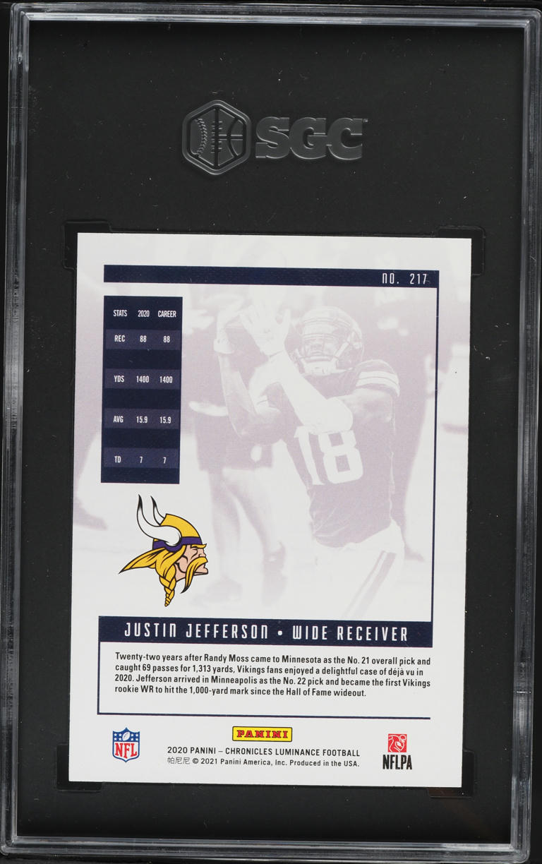 2020 Panini Chronicles Luminance Justin Jefferson ROOKIE #217 SGC 10 GEM MINT