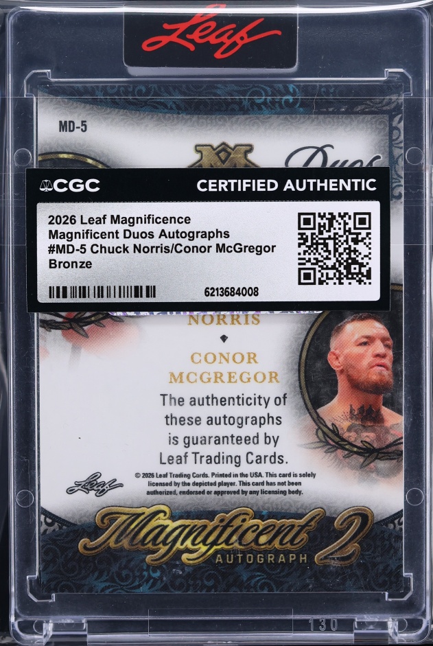2026 Leaf Magnificence Magnificent Duos Bronze Chuck Norris Conor McGregor AUTO /5 CGC AUTH - Photo 2