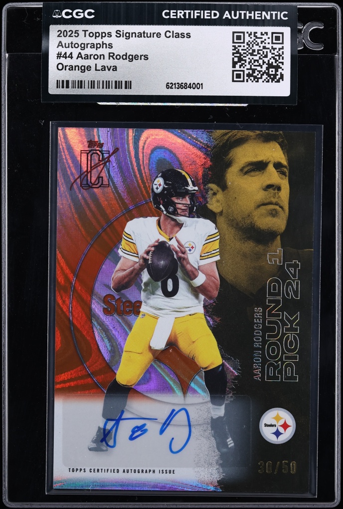 2025 Topps Signature Class Orange Lava Aaron Rodgers AUTO /50 #44 CGC AUTH