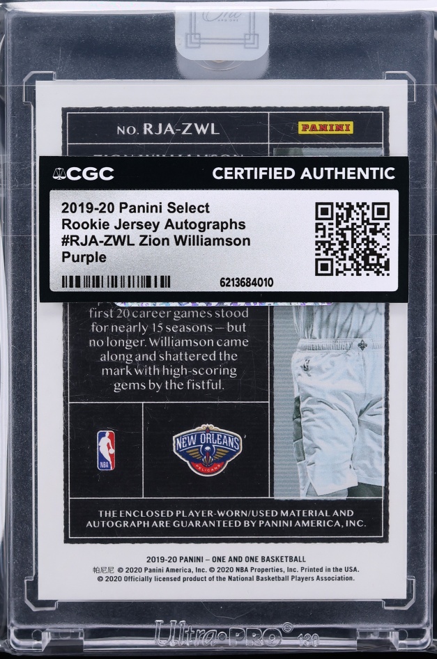 2019 Select Jersey Purple Zion Williamson ROOKIE PATCH AUTO /35 #RJA-ZWL CGC AUTH - Photo 2
