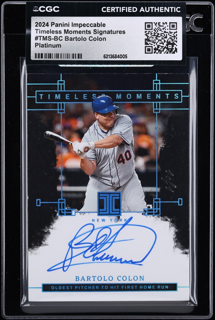 2024 Panini Impeccable Timeless Moments Signatures Platinum Bartolo Colon AUTO 1/1 CGC AUTH