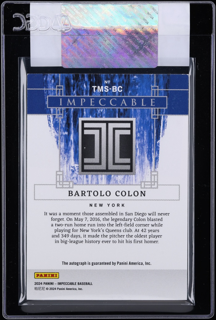 2024 Panini Impeccable Timeless Moments Signatures Platinum Bartolo Colon AUTO 1/1 CGC AUTH - Photo 2