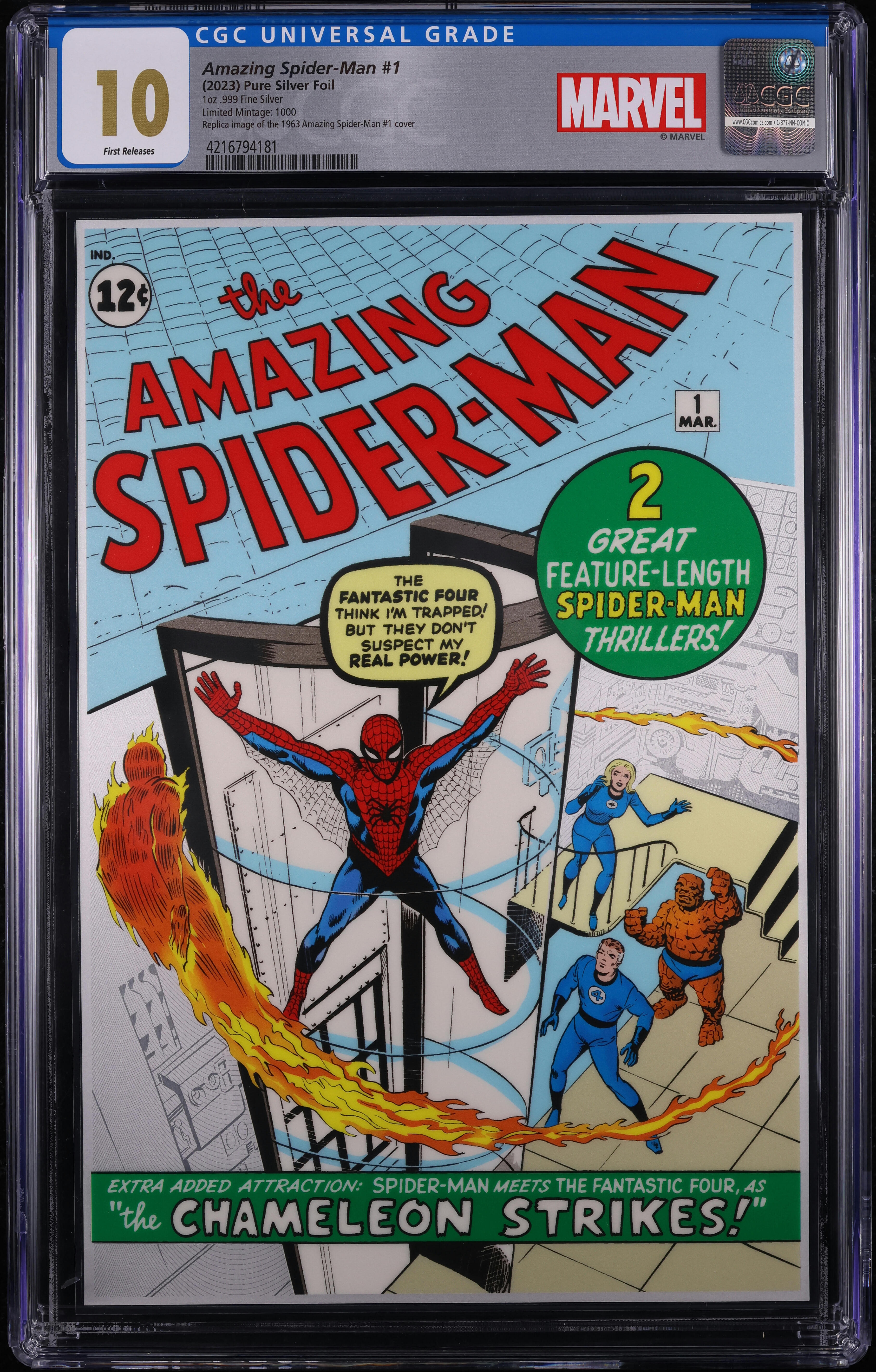 Amazing Spider-Man #1 Cover Replica Pure Silver Foil (Marvel, 2023) CGC 10