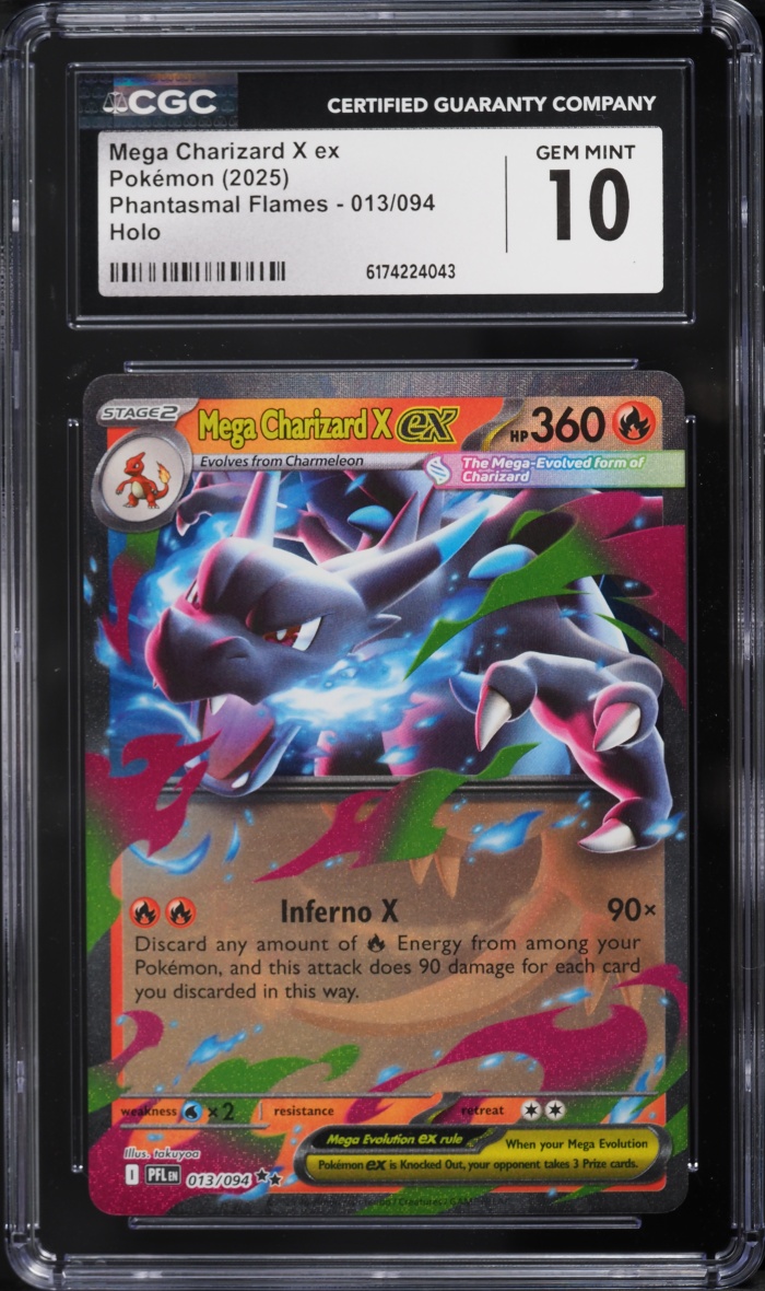 2025 Pokemon Mega Evolution Phantasmal Flames Holo Mega Charizard X Ex #13 CGC 10 GEM MINT