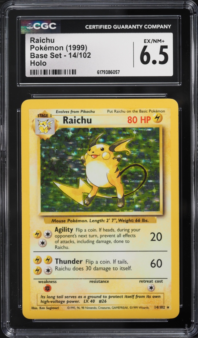 1999 Pokemon Base Set Holo Raichu #14 CGC 6.5 EXMT+