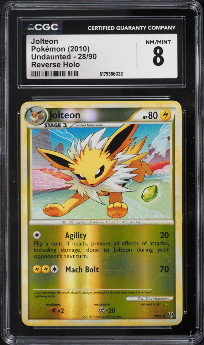 2010 Pokemon HeartGold & SoulSilver Undaunted Reverse Holo Jolteon #28 CGC 8 NM-MT