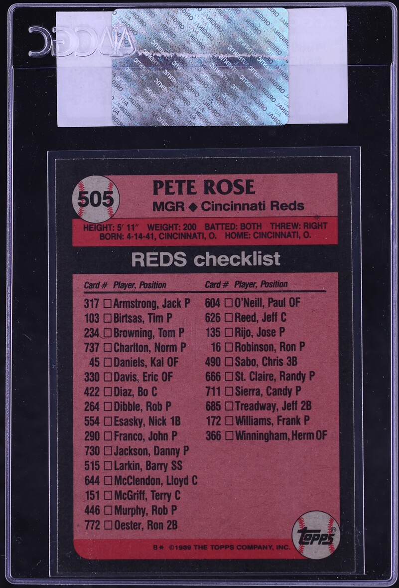 1989 Topps Pete Rose #505 CGC AUTH