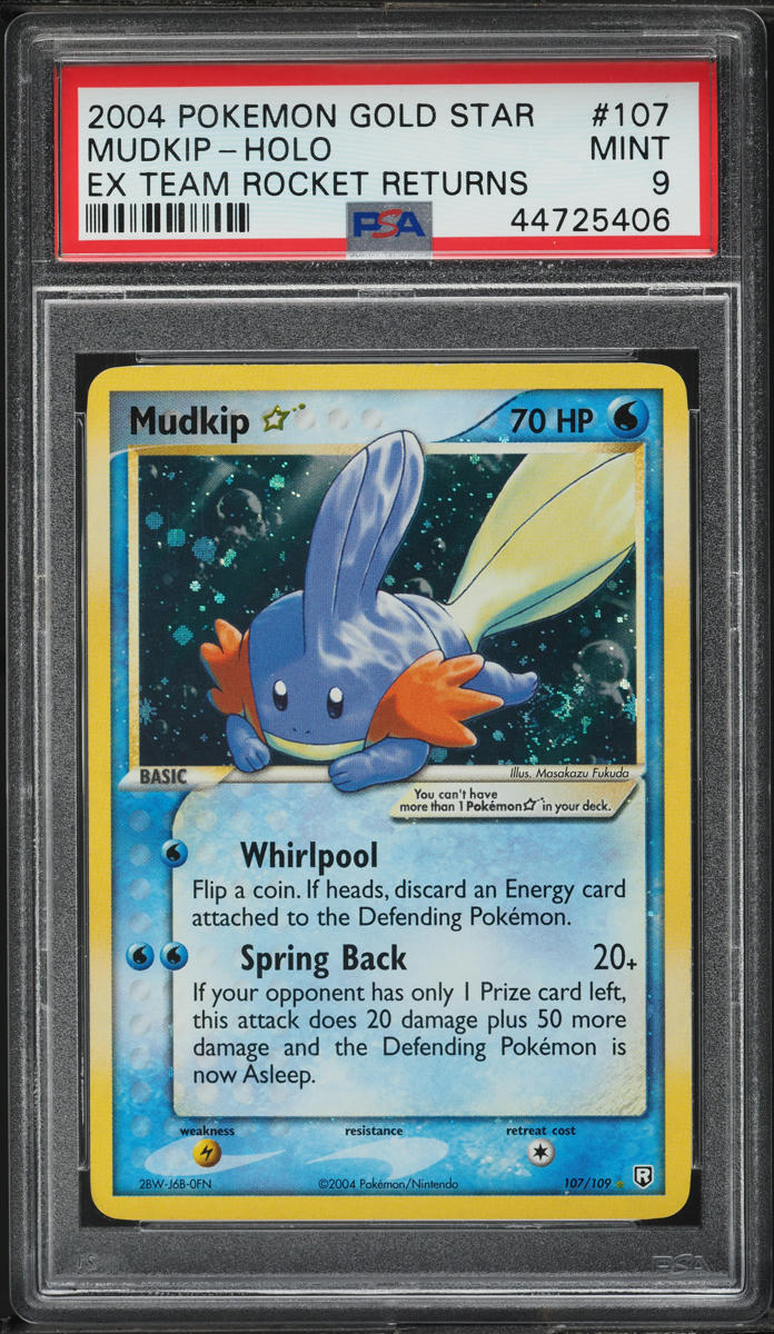 2004 Pokemon EX Team Rocket Returns Holo Mudkip Gold Star #107 PSA 9 MINT